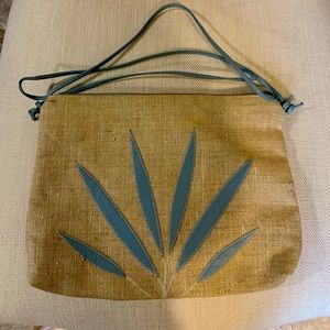 Canvas Crossbody Bag with Blue Flower